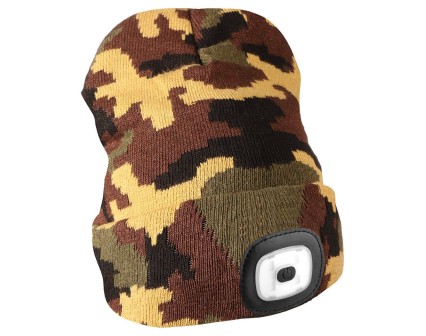 Bonnet avec lampe frontale 180 lm, rechargeable, USB, taille universelle, coton/PE, camouflage