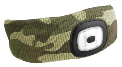 Bandeau avec lampe frontale 180 lm, rechargeable, USB, taille universelle, coton/PE, camouflage