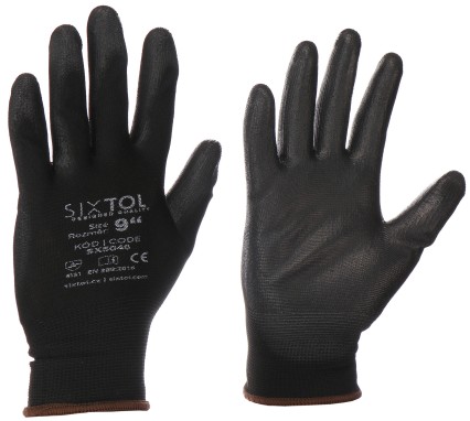 Gants de travail en polyester, semi-plongés dans du polyuréthane GLOVE PE-PU 9, noir, taille 9