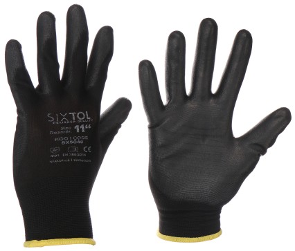 Gants de travail en polyester, semi-plongés dans du polyuréthane GLOVE PE-PU 11, noir, taille 11