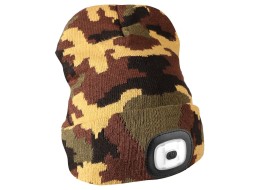 Bonnet avec lampe frontale 180 lm, rechargeable, USB, taille universelle, coton/PE, camouflage