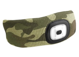 Bandeau avec lampe frontale 180 lm, rechargeable, USB, taille universelle, coton/PE, camouflage