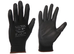 Gants de travail en polyester, semi-plongés dans du polyuréthane GLOVE PE-PU 9, noir, taille 9