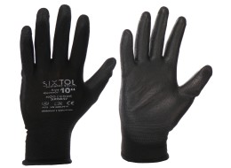 Gants de travail en polyester, semi-plongés dans du polyuréthane GLOVE PE-PU 10, noir, taille 10