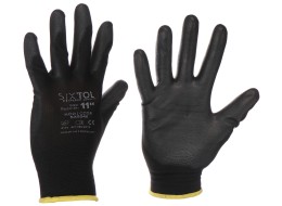 Gants de travail en polyester, semi-plongés dans du polyuréthane GLOVE PE-PU 11, noir, taille 11